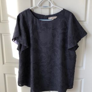 Slate blue/gray flutter sleeve blouse